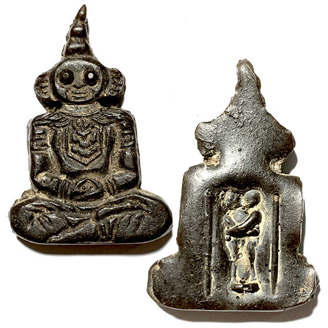 Phra Ngan Carved Wood Antique Lanna Amulet with In Koo & takrut