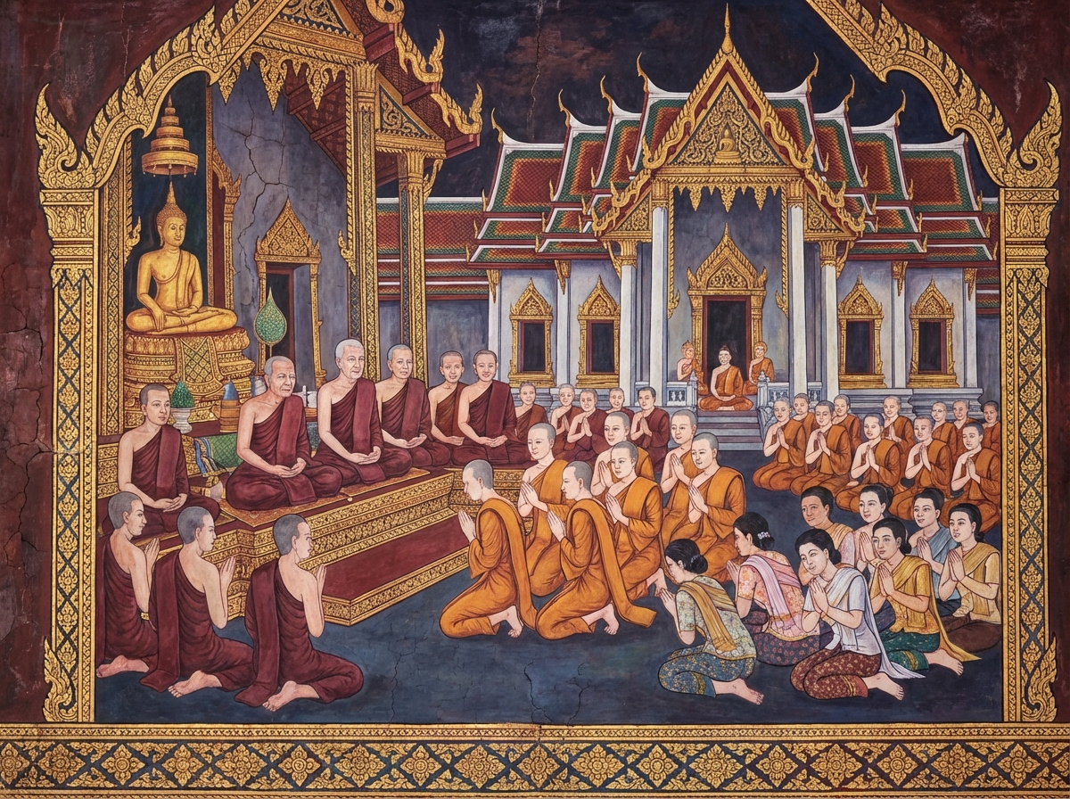 Bhikkhuni ordination ceremony in Rattanakosin Thai art style