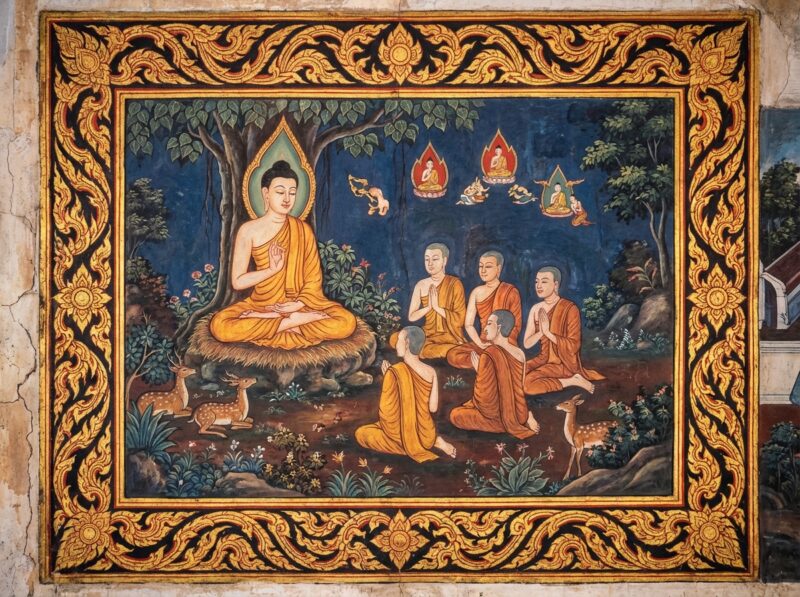 The Buddha teaching the Four Noble Truths in Thai Rattanakosin style