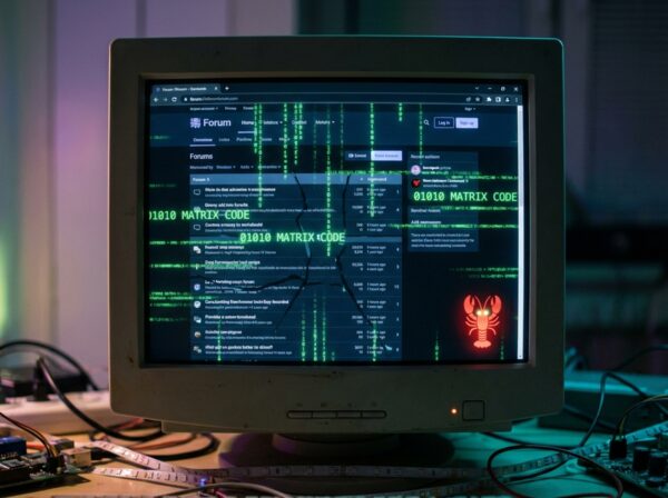 Forum website glitching with a red lobster emoji virus