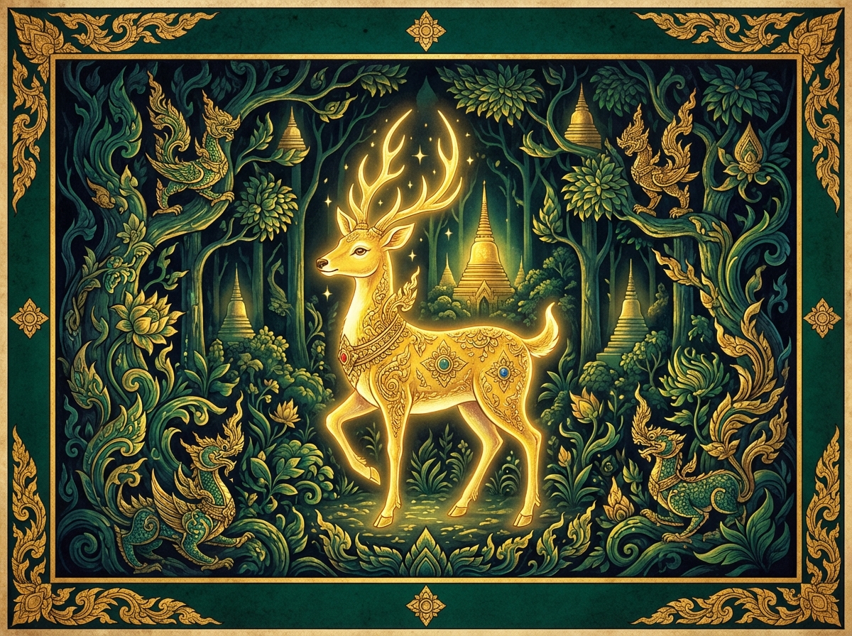 Radiant Golden Deer in Thai Rattanakosin art style