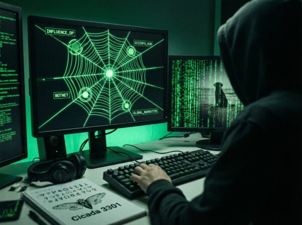 Digital spiderweb showing social media influence operation