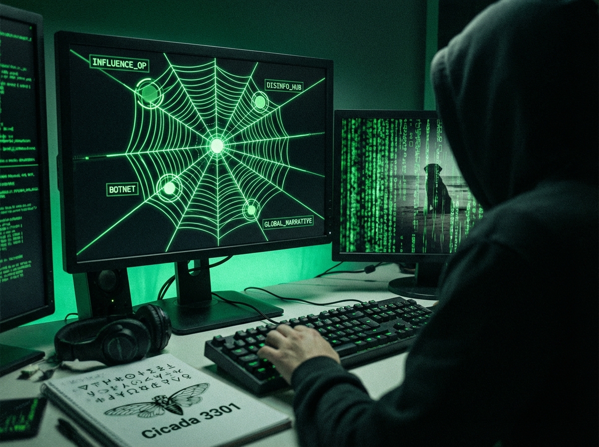 Digital spiderweb showing social media influence operation