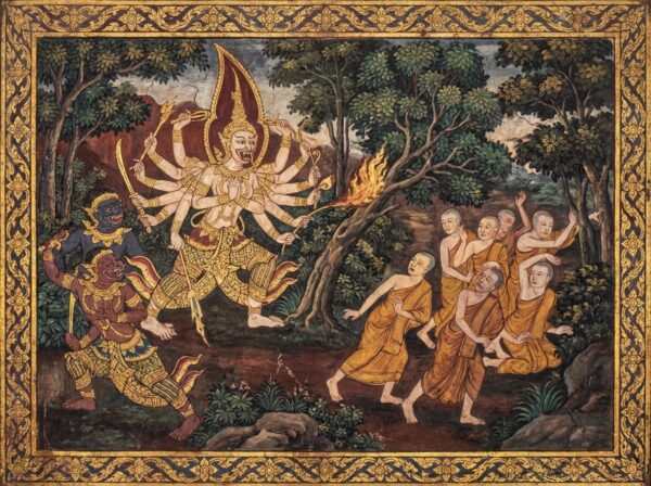 Demoness Tataka wreaking havoc in Rattanakosin Thai art style